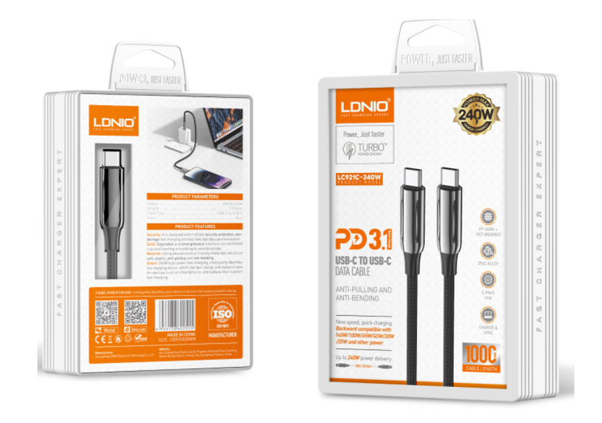 LDNIO LC921 1M PD 3.1 240W Fast Charge Data Cable, High-Power USB-C Cable