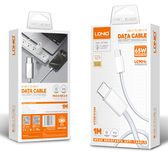 LDNIO LC901C Top Quality 65W PD Quick Charge QC3.0 USB-C to TYPE-C Cable Super Fast Charging Cable