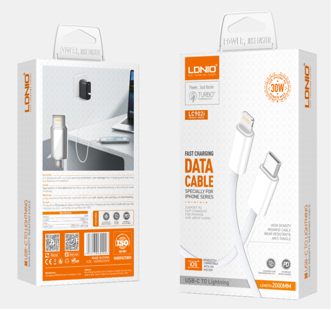 LDNIO LC902i USB-C to Lightning Cable – 2M, 30W Fast Charging