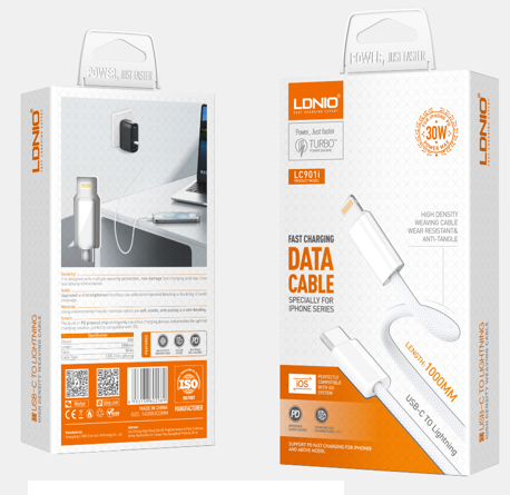 Ldnio LC901I Cable USB-C to Lightning, 1m, 30W - White